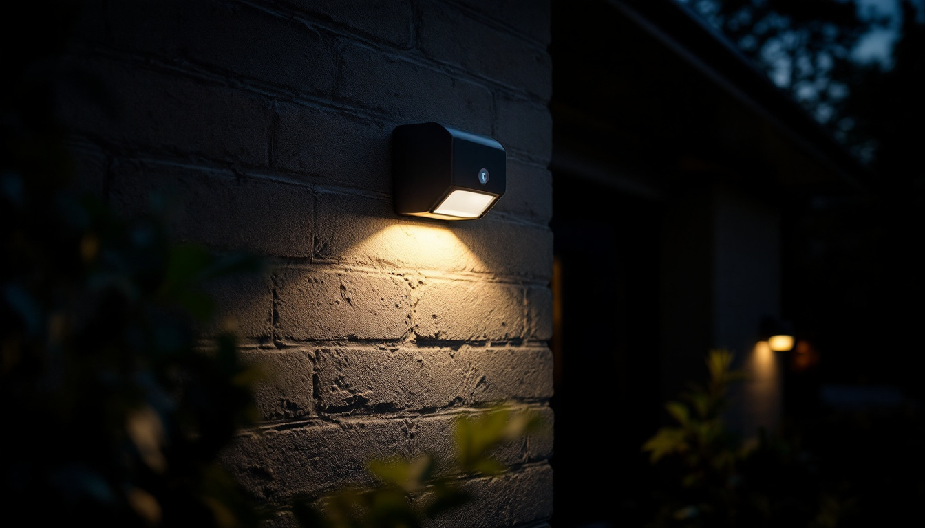 A photograph of a motion-sensing light in action