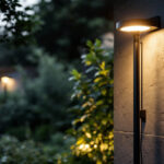 A photograph of a lighting contractor installing a sleek