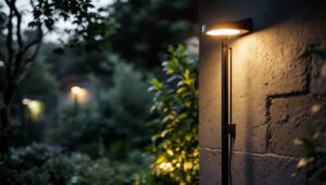 A photograph of a lighting contractor installing a sleek