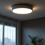 A photograph of a modern round led ceiling light installed in a stylish interior setting