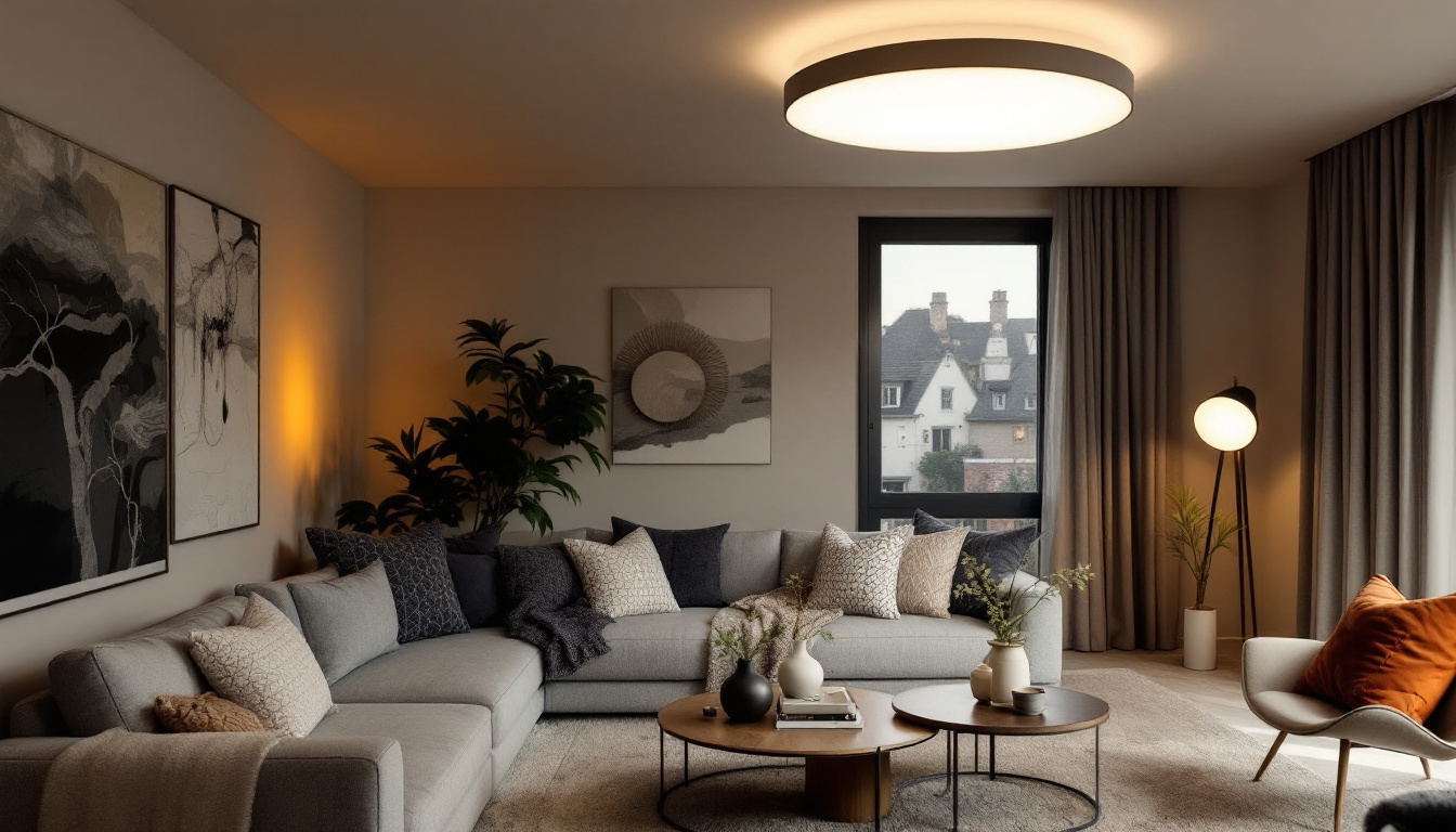 A photograph of capture a photograph of the maxim 7.5 led flush mount 57643 installed in a stylish room setting
