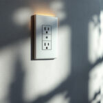 A photograph of a modern switched receptacle installed in a stylish interior setting