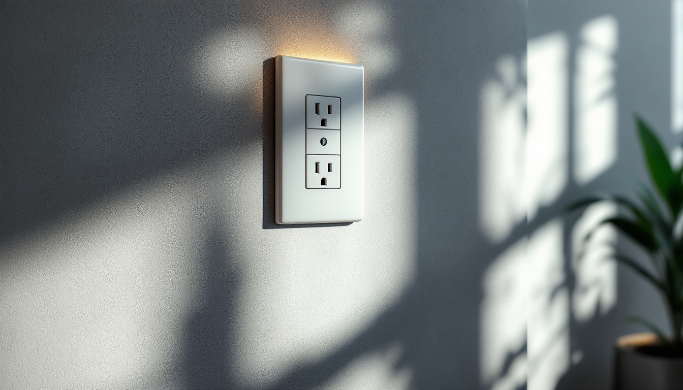A photograph of a modern switched receptacle installed in a stylish interior setting
