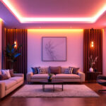 A photograph of a beautifully designed room with led strip lights elegantly installed along the ceiling
