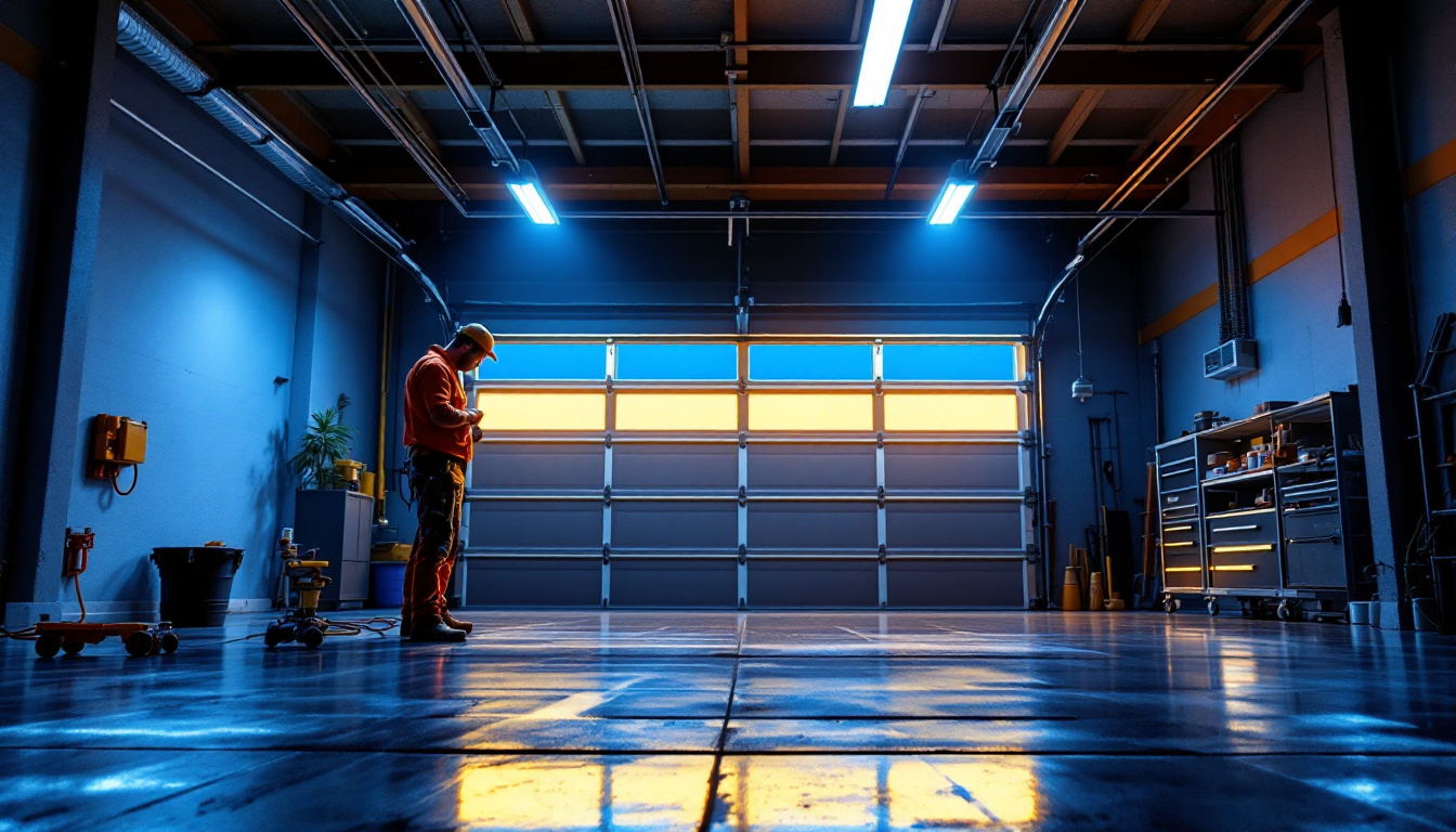 A photograph of a well-lit garage showcasing various led lighting installations in action