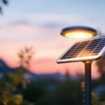 A photograph of a solar panel integrated into a stylish outdoor lamp