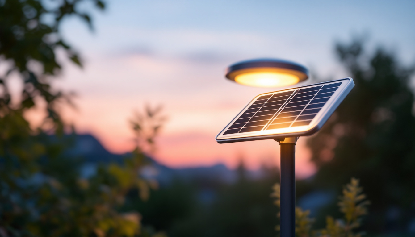 A photograph of a solar panel integrated into a stylish outdoor lamp