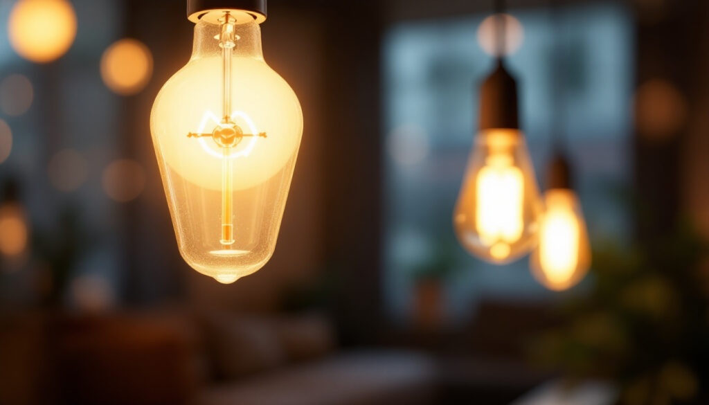 A photograph of a stylishly designed type b e27 bulb in a modern lighting fixture