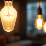 A photograph of a stylishly designed type b e27 bulb in a modern lighting fixture