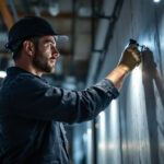 A photograph of a lighting contractor expertly installing or showcasing a modern hid lighting system in a commercial or residential setting