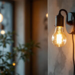 A photograph of a stylish bulb wall lamp installed in a modern interior setting