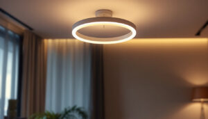 A photograph of a well-designed ceiling lamp installation in a modern interior setting