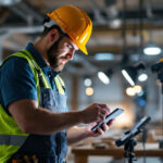 A photograph of a lighting contractor efficiently using the scoop module on a job site