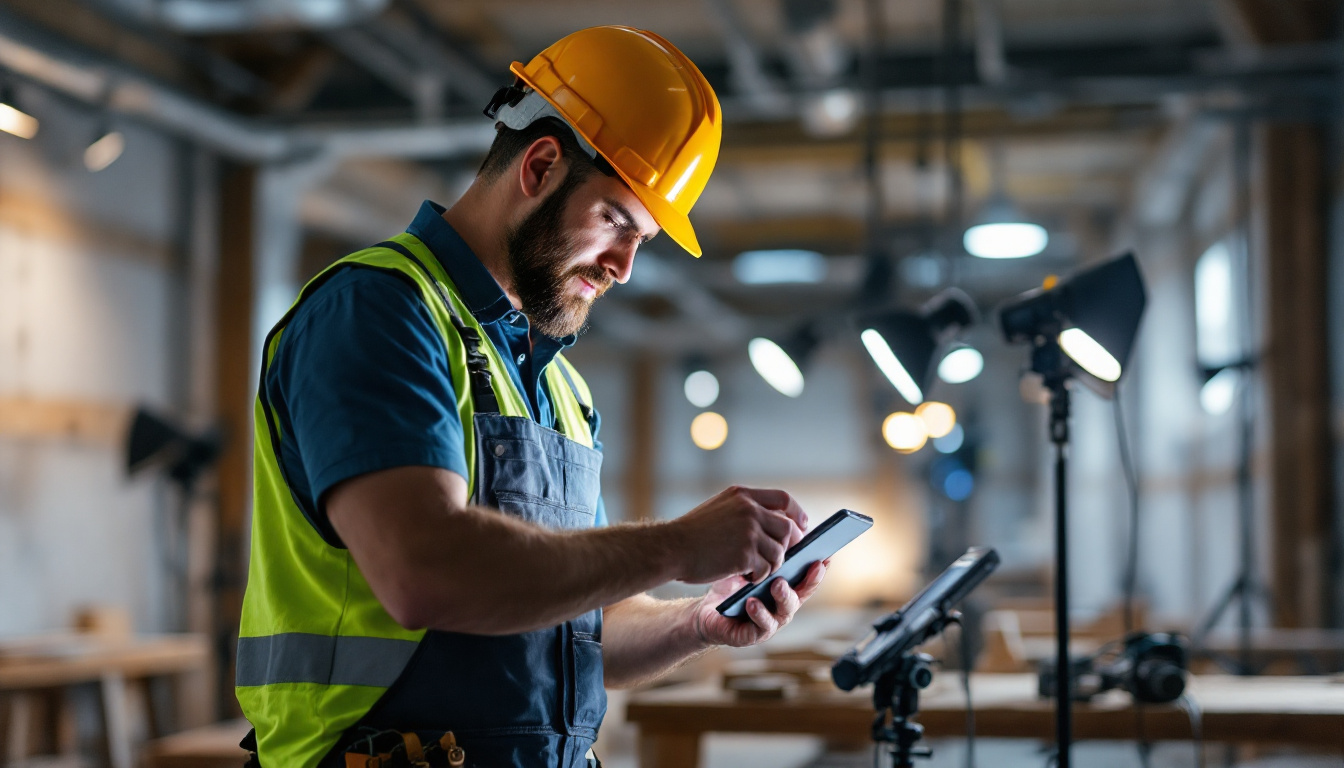 A photograph of a lighting contractor efficiently using the scoop module on a job site