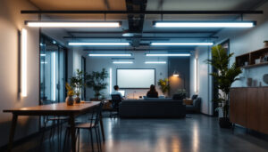 A photograph of a well-lit interior space showcasing various led tube lighting installations