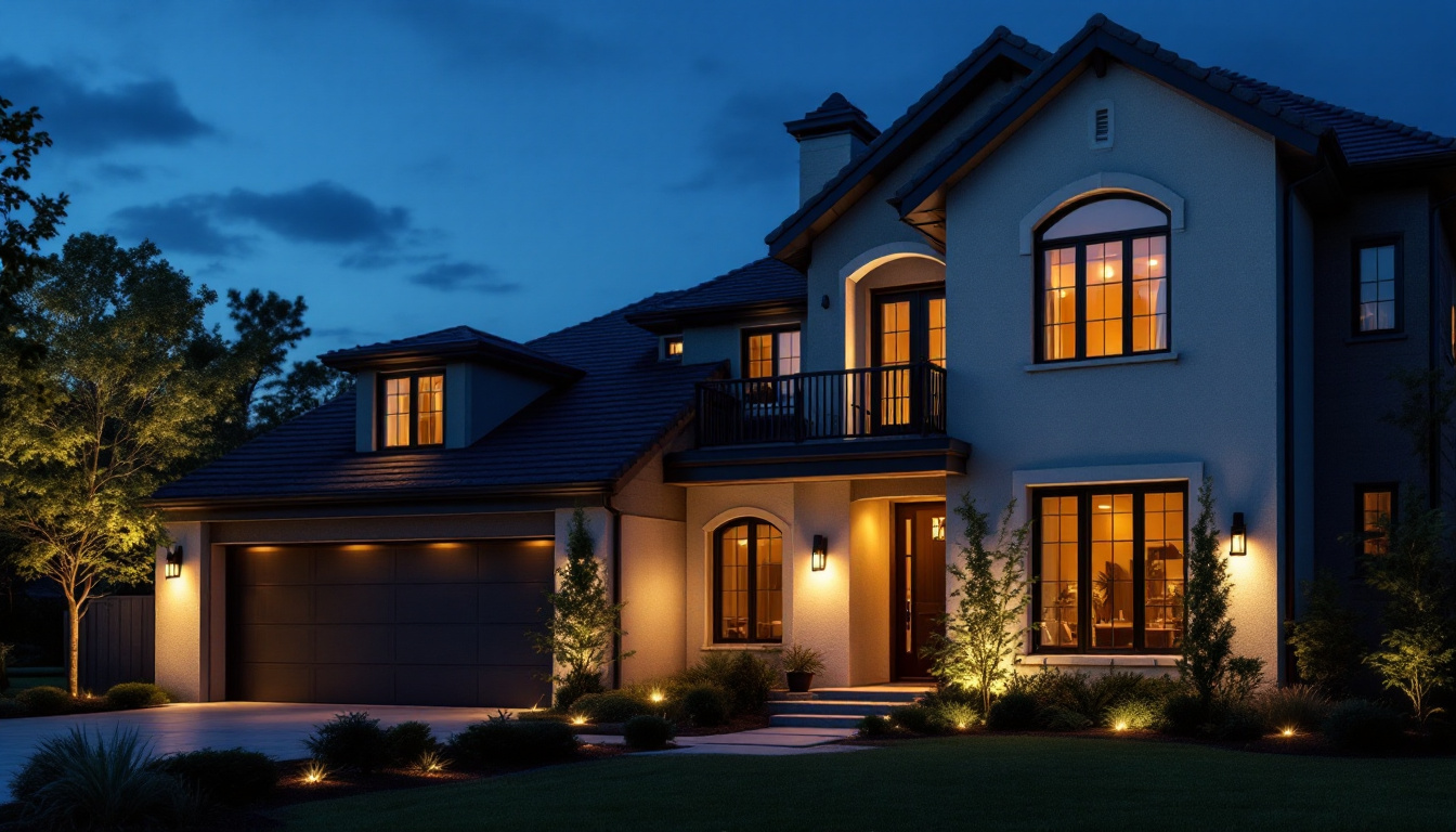 A photograph of a beautifully illuminated house exterior at dusk