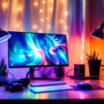 A photograph of a well-lit workspace featuring led lights in various setups