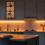 A photograph of a beautifully designed kitchen showcasing under-cabinet led lighting in action
