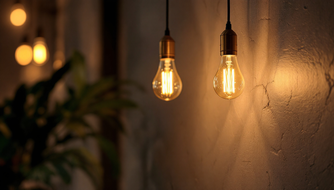 A photograph of a modern bulb lamp illuminating a stylish interior space