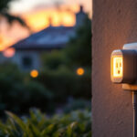 A photograph of a brightly lit outdoor setting featuring a solar outlet in use