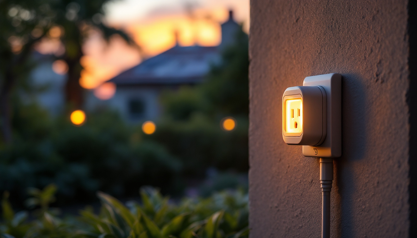 A photograph of a brightly lit outdoor setting featuring a solar outlet in use