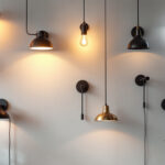 A photograph of a well-designed light mount wall featuring various lighting fixtures installed in an aesthetically pleasing arrangement