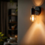 A photograph of a beautifully designed indoor wall sconce illuminating a cozy living space