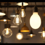 A photograph of a variety of light fixtures in a well-lit interior setting