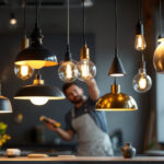 A photograph of a stylishly arranged selection of pendant lights in various designs and finishes