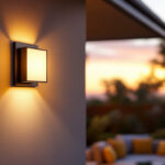 A photograph of a beautifully designed flush mount outdoor light installed in a well-lit