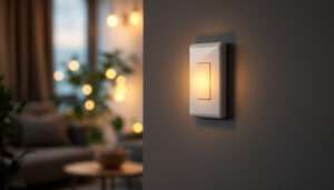 A photograph of a dimmable led switch being used in a well-lit home environment