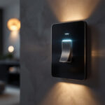 A photograph of a stylish toggle switch light switch in a modern home setting