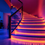 A photograph of a beautifully illuminated staircase featuring led lights