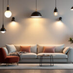 A photograph of a beautifully lit room showcasing various light fixtures in use