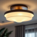 A photograph of a beautifully designed semi-flush light fixture installed in a stylish