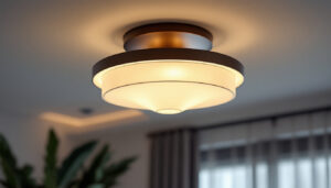 A photograph of a beautifully designed semi-flush light fixture installed in a stylish