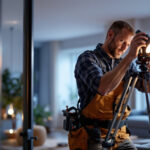 A photograph of a lighting contractor working with sylvania lighting products in a well-lit residential or commercial space