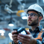 A photograph of a lighting contractor examining or installing a led light transformer