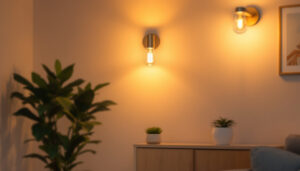 A photograph of a well-lit interior space featuring modern can lights installed in a stylish setting