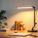 A photograph of a well-designed lamp featuring led side lights in a modern workspace