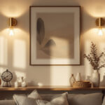 A photograph of a well-designed interior space featuring goosenmeck brass sconces