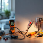 A photograph of a skilled lighting contractor installing a 4 outlet receptacle in a well-lit residential setting
