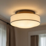 A photograph of a beautifully designed semi flush mount light fixture installed in an elegantly styled room