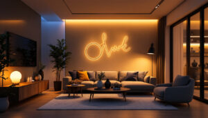 A photograph of a contemporary living space illuminated by various led lighting solutions