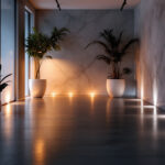 A photograph of a beautifully designed interior space featuring stylish floor lighting fixtures that enhance the ambiance