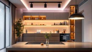 A photograph of a modern led lighting setup in a commercial or residential space