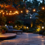 A photograph of a beautifully illuminated outdoor space at dusk