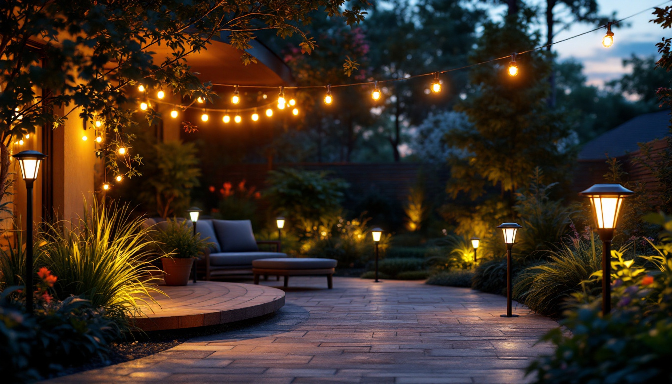 A photograph of a beautifully illuminated outdoor space at dusk