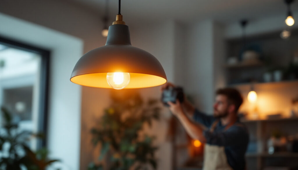 A photograph of a beautifully designed led pendant lamp hanging in a modern