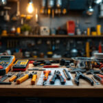 A photograph of a well-organized electrician's tool kit spread out on a workbench